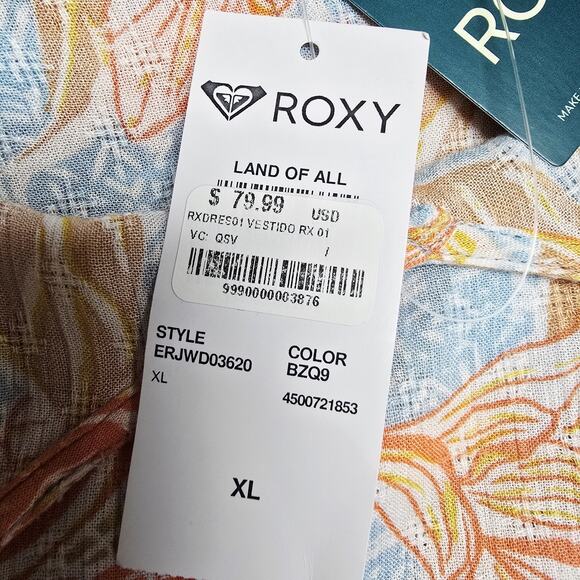 Roxy Midi Dress Size XL Floral Strappy Land of All Womens Blue Crinkle NWT - Picture 10 of 11